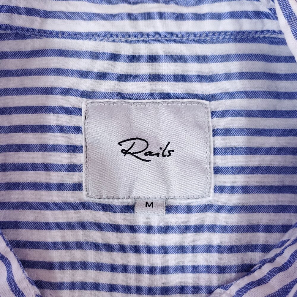 Rails Taylor Blue White Striped Shirt Womens Medium Rainbow Embroidered Hearts - Picture 12 of 15